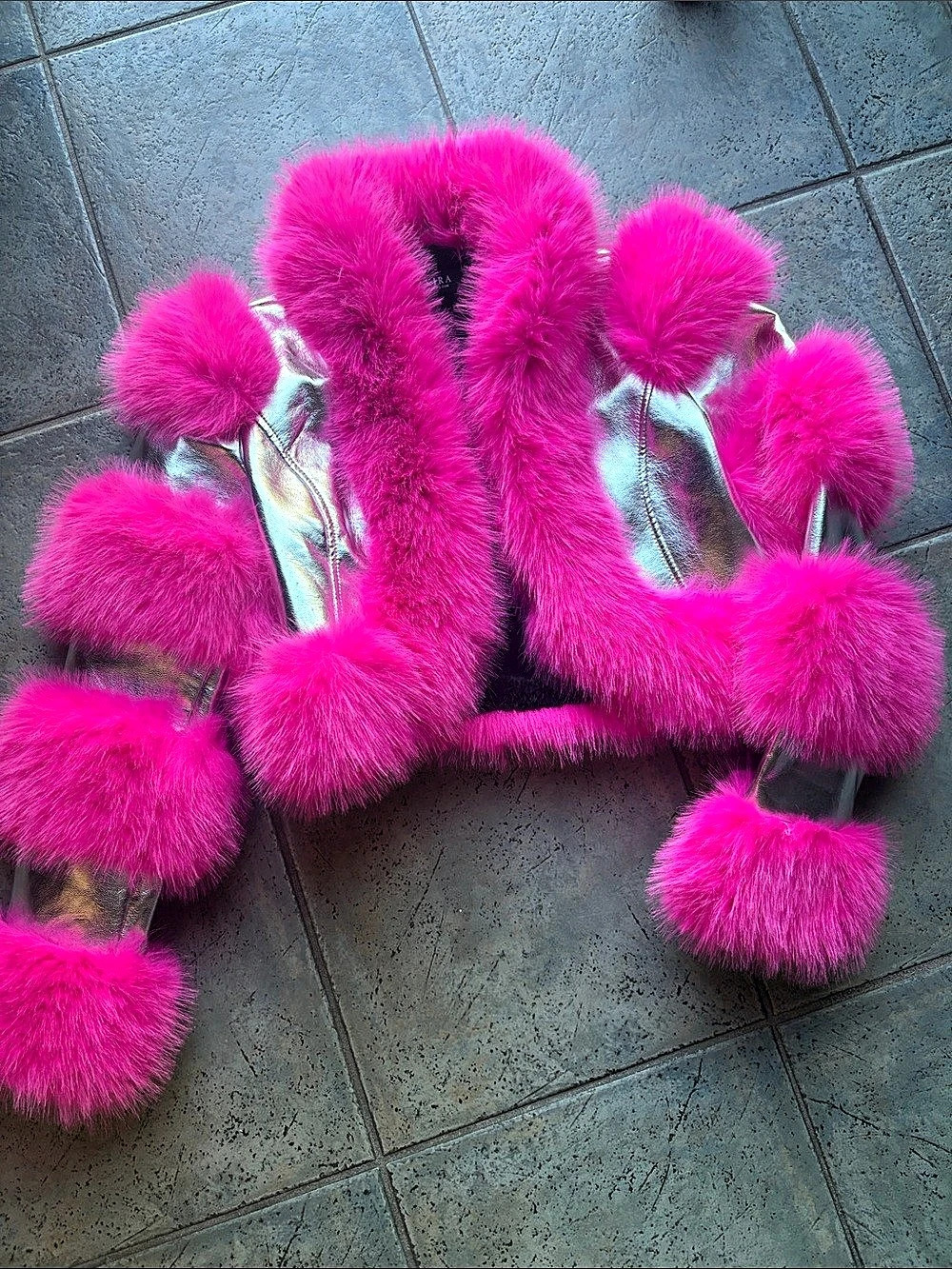 Akira Loverboy Faux Fur Jacket In Hot Pink & Silver. Size s